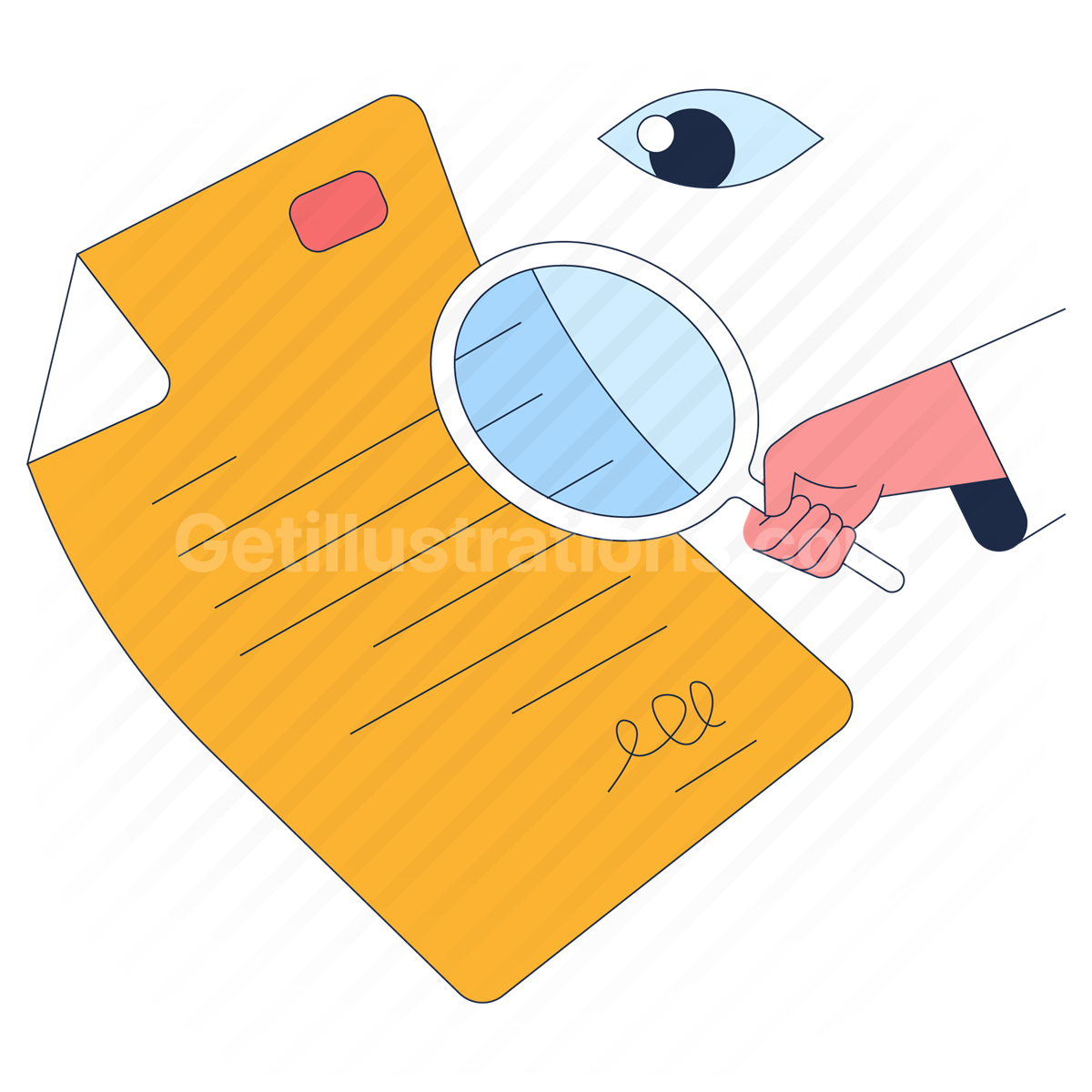 document, paper, page, find, magnifier, view, eye, hand gesture
